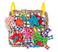 Cpolebev 1 Piece Bird Climbing Net Parrot Toys Woven Seagrass Biting Hanging Rope Swing Play Ladder Chew Toys Grass 18x18cm