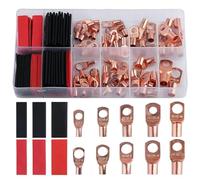 Cpolebev 1 Set 150Pcs Copper Cable Wire Lugs AWG 2 4 6 8 10 12 Gauge Wire Connectors Battery Terminal Connectors