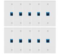 Cpolebev 10 Pieces Ethernet Wall Outlet Plate Cat6 RJ45 Wall Plate Jack Female to Female Ethernet Inline Coupler Plates Ethernet