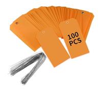 Cpolebev 100 Pieces 4 3/4Inch X 2 3/8Inch Plastic Shipping Tags with Wires Blank Labeling Tags Waterproof Hang Tags (Orange) Easy to Use