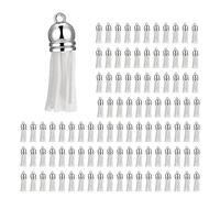 Cpolebev 100Pcs Keychain Tassels Faux Suede Leather Tassel Pendants Keychain Decoration for DIY Crafts Making Supplies (White)