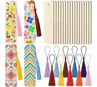 Cpolebev 100Pieces Hanging Labels with Colorful Tassels 4.8 X 1.3 Inch Wooden Bookmark Wooden for DIY Projects Christma