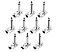 Cpolebev 10Pcs 90Degree Right Angle 6.35 mm Mono 2 Pole Jack Plug 6.35mm Guitar Phono Pancake 1/4 Inch Connector,Silver