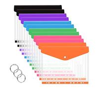 Cpolebev 12 Pcs A4 Binder Pocket Expandable Envelopes Clear Plastic Envelopes for Ring Binder Folder, Snap Button