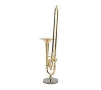 Cpolebev 12cm Miniature Pure Copper Trombone Model with Support Mini Musical Instrument Model with Black Leather Box
