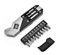 Cpolebev 17-in-1 Stainless Steel Adjustable Wrench Foldable Pocket Multi Tool Multifunctional Spanner Screwdriver Bits Kit Easy to Use Black