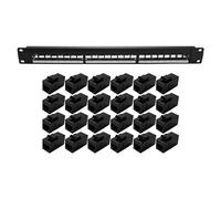 Cpolebev 19Inch 1U Cabinet Rack Pass-Through 24 Port CAT6 Patch Panel RJ45 contact port(RJ45 contact port) Modular Frame