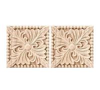 Cpolebev 2 Pack Wood Carved Applique Onlay Square Carving Decal Unpainted Flower Door Cabinet Furniture Decoration 3.94X3.94Inch
