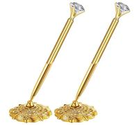 Cpolebev 2 PCS Hollow Round Pen Holder Signing Pen Set Gold Metal for Wedding Bridal Engagement Guests Book Valentine's Day Favor