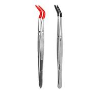 Cpolebev 2 PCS Tweezers Curved Bent Rubber Tip Tweezers Stainless Steel Crafts Tweezers for Lab Jewelry Making