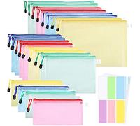 Cpolebev 20 Pack Document Bags Document Pockets Plastic Document Bag A4+A5+A6, File Folder Plastic Zip Pocket Zipper Pocket Mesh Pouch with Zipper (4 Colors)