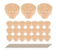 Cpolebev 24Pcs Boho Rattan Dresser Knobs Round Wooden Drawer Knobs Cabinets Dresser Handles Hardware Pulls Cabinet Knobs
