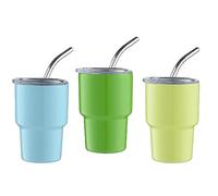 Cpolebev 3 Piece Mini Tumbler Shot Glass Double Wall Tumbler Shot Glasses With Straw & Lid,2Oz (B)