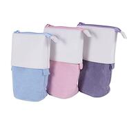 Cpolebev 3 Pieces Telescopic Pencil Case Standing Stationery Pencil Holder Canvas Dual-Use -Up Stand Pencil Bags with Zipper A