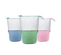 Cpolebev 3 Pieces Telescopic Pencil Case Standing Stationery Pencil Holder Canvas Dual-Use -Up Stand Pencil Bags with Zipper B