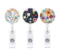 Cpolebev 3PCS Badge Reels Retractable Flower Badge Holder with Alligator Clip Id Name Tag Holders for Office Worker Nurses
