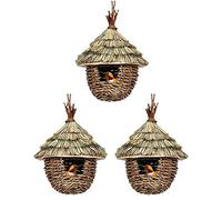 Cpolebev 3Pcs Hand Woven Hanging Humming Bird House for Nesting,Natural Grass Bird Nest for Garden,Patio
