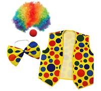 Cpolebev 4 Pack Clown Costume-Clown Nose Clown Wig Bow Tie and Vest for Cosplay Parties Carnivals Dress Up Role Play
