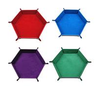 Cpolebev 4 Pieces Dice Tray Hexagon Dice Rolling Holder Folding Leather Dice Trays Storage Box for Dice Games Like RPGTable Games
