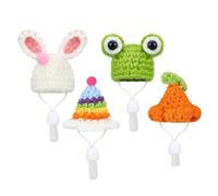 Cpolebev 4 Pieces Hamster Hat Mini Small Animals Hat with Adjustable Strap Lovely Hand Knitted Frog Rainbow Carrot Tiny Hats Easy to Use