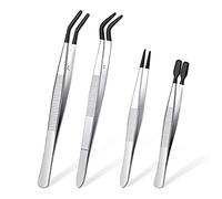 Cpolebev 4 Pieces Tweezers Set with PVC Coated Tweezers Rubber Point Tweezers for Jewelry Hobby Industrial Hobby Craft