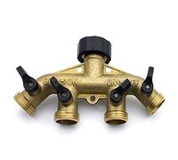 Cpolebev 4 Way Brass Hose Splitter, 3/4inch Brass Hose Faucet Manifold, Garden Hose Connector Tap Splitter, Solid Brass-Yellow