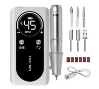 Cpolebev 45000RPM Electric Portable Nail Drill Machine Rechargeable Low Noise Nail Sander File for Manicure Salon Tool Easy Install White