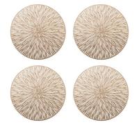 Cpolebev 4PCS Round Placemats Restaurant Hollow PVC Decoration Meal Mat Anti-Hot Dining Table Line Mat Steak Plate Pad Golden