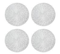 Cpolebev 4PCS Round Placemats Restaurant Hollow PVC Decoration Meal Mat Anti-Hot Dining Table Line Mat Steak Plate Pad Silver