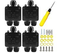 Cpolebev 4Piece Waterproof Junction Box IP68 External Waterproof 3 Way for Diameter 5mm -15mm Wire