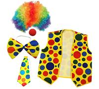 Cpolebev 5 Pack Clown Costume Set Clown Wig Nose Vest for Cheer Halloween Cosplay Parties Carnivals Dress Up