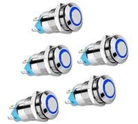Cpolebev 5PCS 12mm Latching Push Button Switch High Round Cap, Waterproof Metal Push Button Switch with 12V/24V Blue Light