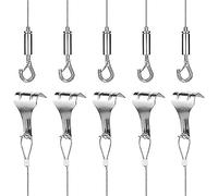 Cpolebev 5Pcs Picture Hanging Wire Kit, 2M X Φ1.5mm Stainless Steel with Wire Adjustable Hook and Rail Moulding Hook Easy to Use Silver