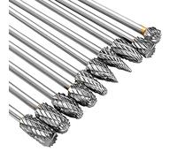 Cpolebev 6-Inch 10PCS Carbide Burr Set Double Cut Tungsten 3mm (1/8Inch) Shank Carbide Rotary Burr Rotary Files Diamond Burs Bit Extended Double Stripe Set