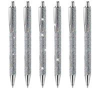 Cpolebev 6 Pcs Cute Pen Bling Diamond Pens Christmas Rhinestones Gift Silver Metal Ballpoint Pens Fancy Sparkly Crystal Pens B