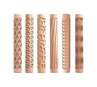 Cpolebev 6 Piece Wood Clay Modeling Pattern Rollers Kit Clay Rolling Pin Textured Hand Roller Wooden Handle Pottery Tools Set Easy to Use