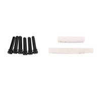 Cpolebev 6 String Acoustic Guitar Bone Bridge Saddle and Nut and 6pcs Ebony Guitar Bridge Pins White+Black