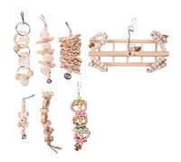 Cpolebev 7 Packs Bird Parrot Swing Chewing Toys- Natural Wood Hanging Bell Bird Cage Toys Suitable For Small Parakeets Cockatiels Conures Finches Macaws Parrots Love Birds