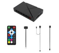 Cpolebev ARGB PWM Remote Control 6 Way Splitter 4Pin PWM Cooling Fan Hub for Computer PC Case Chassis Radiator Power Supply