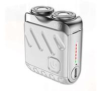 Cpolebev Beard Shaver, Rechargeable Electric Shaver Double Ring Magnetic Cutter, Mini Electrict Shaver Travel Shaver Silver