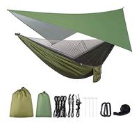 Cpolebev Camping Hammock with Tarp and Mosquito Net, Portable Parachute Hammock for Hiking Outdoor Travel Backyard