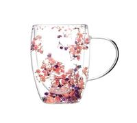 Cpolebev Creatives Real Flower Double Glass High Appearance Level Full Star Dried Flower Milk Coffee Glass 350ml Household Cup Easy to Use B