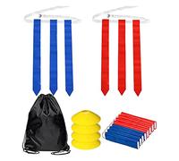 Cpolebev Flag Football Set-14Pcs Belts with 42 Flags(21 Red and 21 Blue Flags) Touchdown Training Flag Belts Non-Contact Match Play Flag Belts