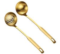 Cpolebev Gold Soup Ladle Colander Set, Long Handle Stainless Steel Kitchenware Cookware Serving Spoon, for Cooking Utensil(2 PCS)