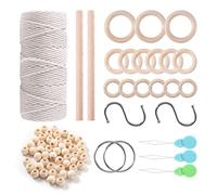 Cpolebev Macrame Cotton Cord 3mm with Macrame Beads Wooden Rope Wooden Rod with Hooks for Plant Wall Hangers Macrame Kit