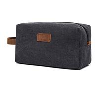 Cpolebev Men's Makeup Bag New Men Travel Toiletry Bag Canvas Leather Makeup Organizer Shaving Storage Pouch Cosmetic Bag Black
