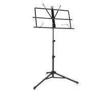 Cpolebev Metal Sheet Music Stand Portable, Adjustable Podium Stand with Tripod Base and Sheet Music Folder, Easy to Use - Black