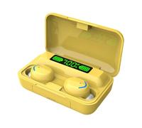 Cpolebev Mini Ear Buds Mic In-Ear Wireless Earphones IPX7 Waterproof Led Display Wireless Earbuds for Cycling Running Yellow