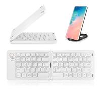 Cpolebev Mini Foldable Bluetooth Wireless Keyboard (Sync Up to 3 Devices), Portable Folding Keyboard for Android, Easy to Use White