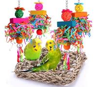 Cpolebev Parakeet Toys Bird Toys Conure Toys Birdcage Stands Bird Foraging Wall Seagrass Woven Hammock Swing Mat for Cockatiel